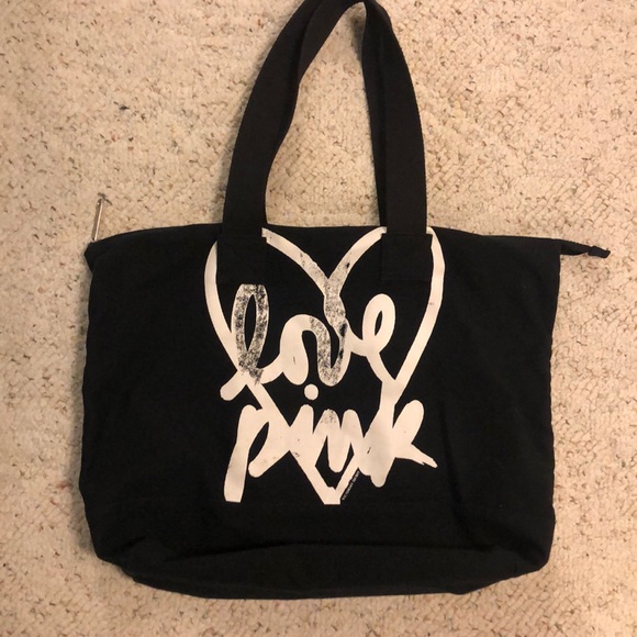 PINK Victoria’s Secret Black Canvas Tote - Picture 1 of 2